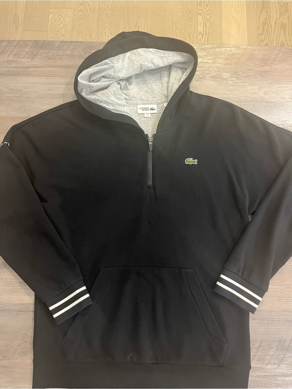 Lacoste Men’s Black Hooded Quarter-Zip Sweatshirt with Gray Lining